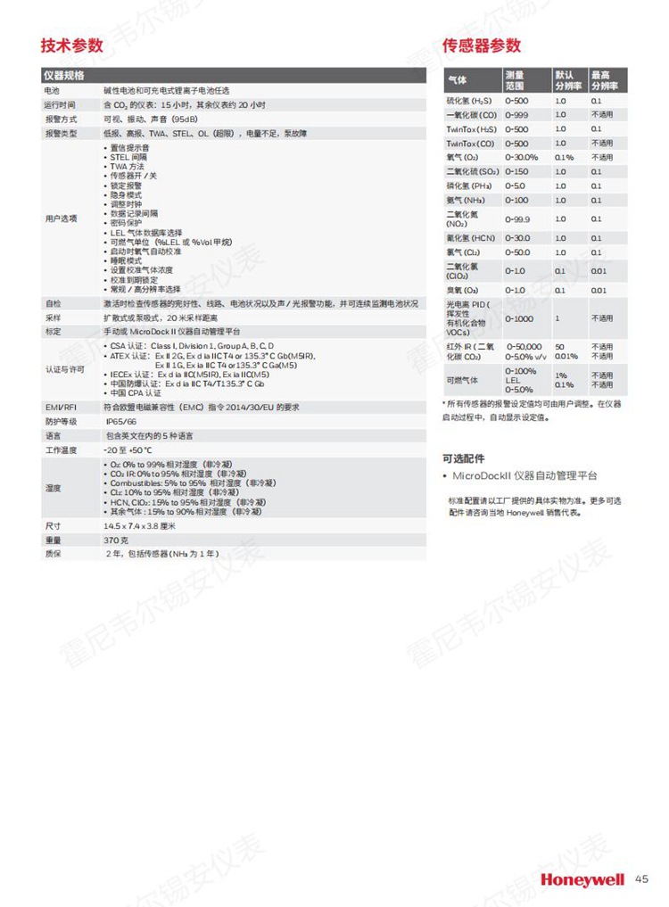 霍尼韦尔BW M5技术规格书